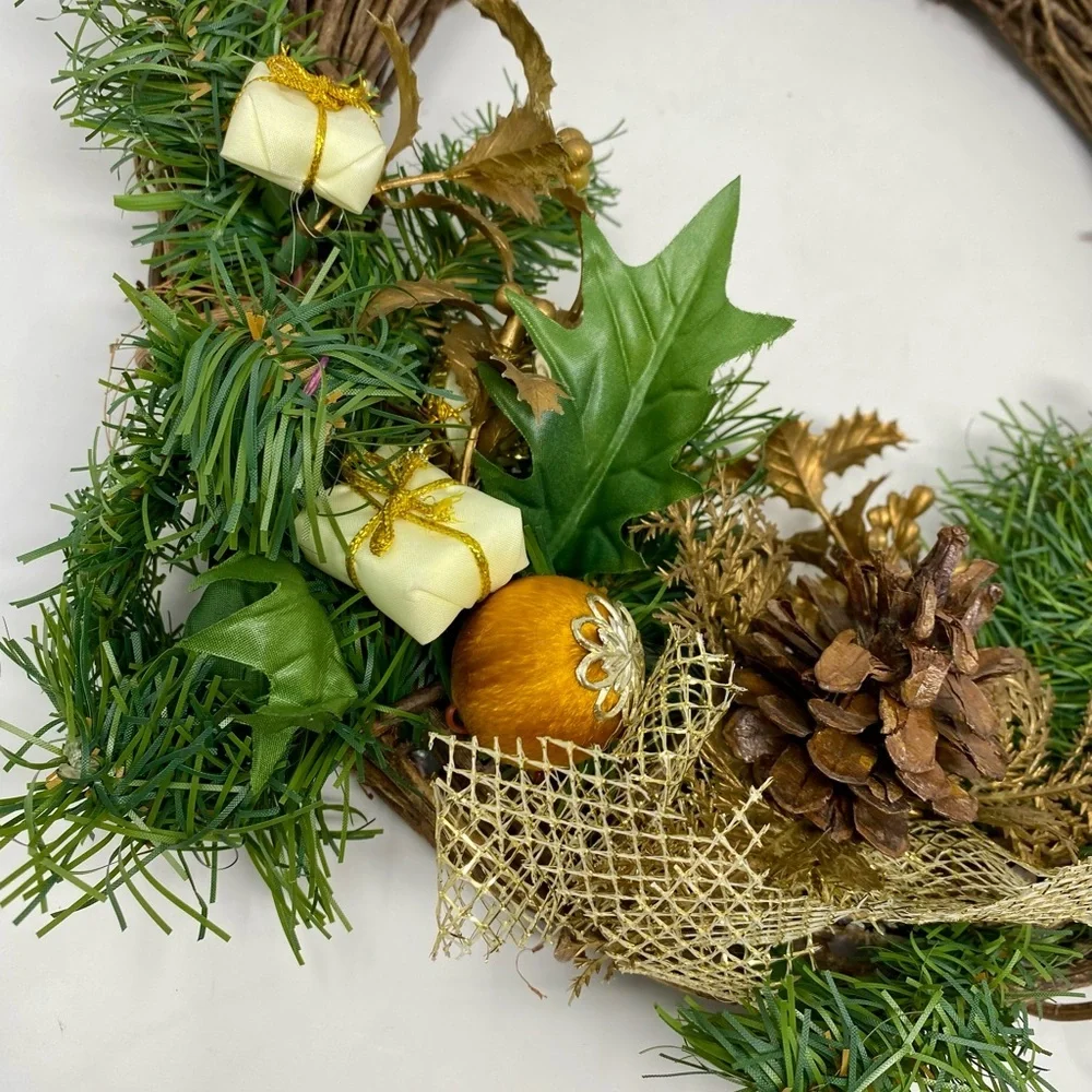 Rustic Holiday Wreath with Greenery and Pinecones